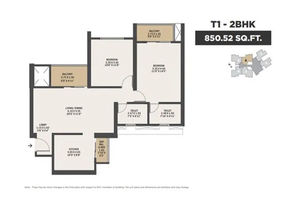 2BHK - 782 SQ.FT. floor plan